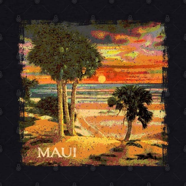 Maui Hawaii Sunset Palm Tree Tropical Beach Retro Style Souvenir by Pine Hill Goods